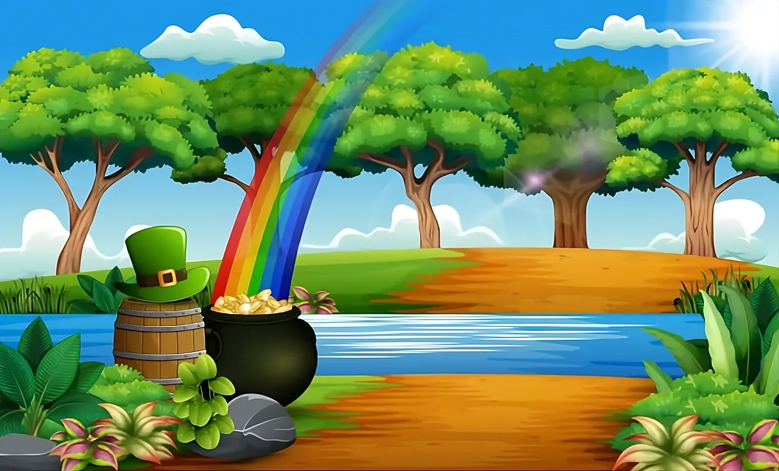 Irish casino background with leprechaun hat and pot of gold